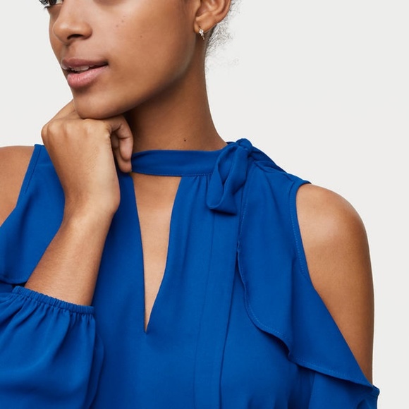 LOFT | Ruffle Cold Shoulder Mixed Top - Picture 2 of 8